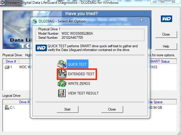 WD硬碟檢測軟體可以深層掃描Extended Test硬碟狀況
