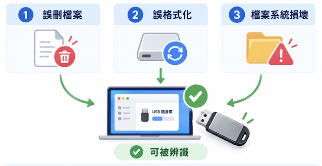 隨身碟邏輯性的問題,才有機會透過軟體救援 隨身碟邏輯性的問題,才有機會透過軟體救援